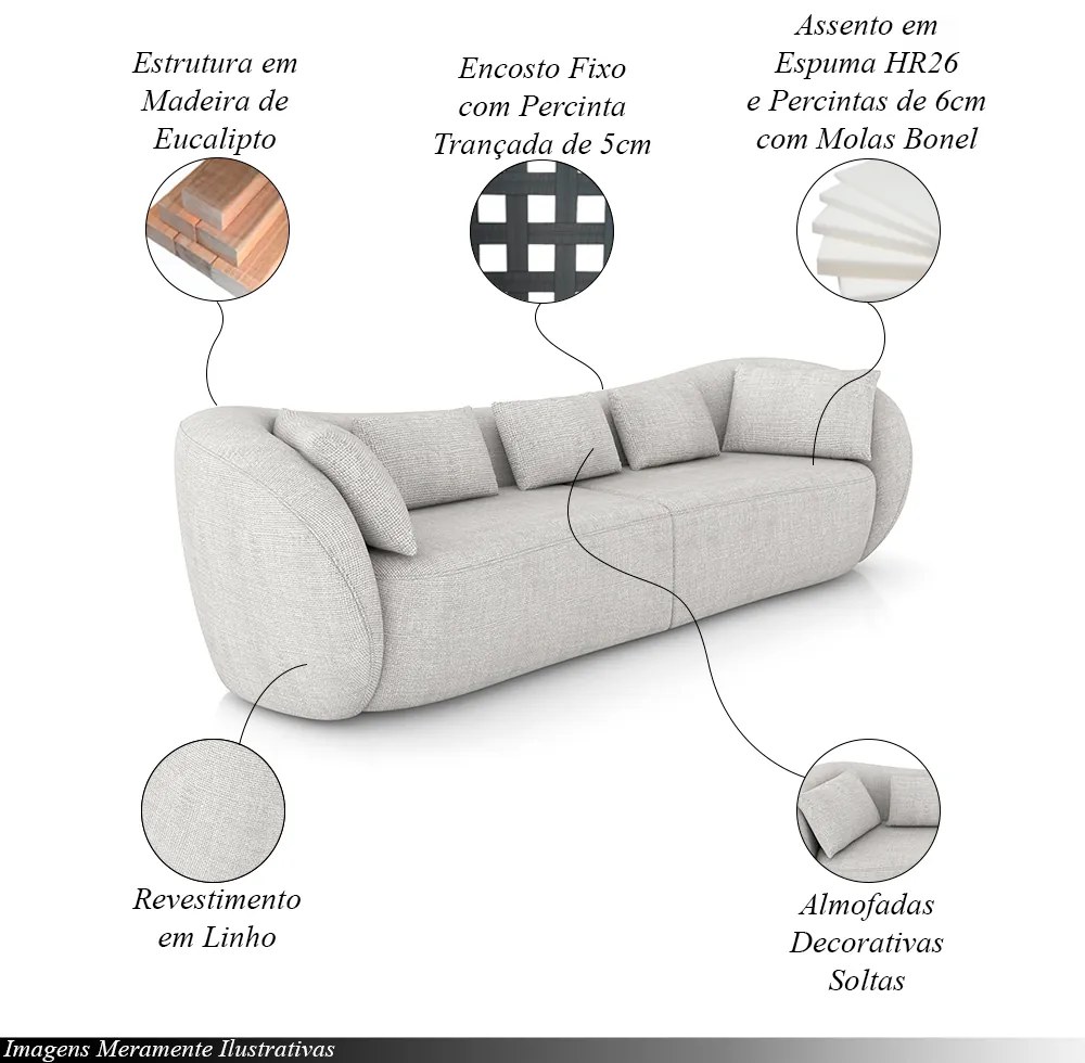 Sofá Bipartido Sala de Estar Diamond 272cm com Almofadas Soltas Linho Cinza Claro G52 - Gran Belo