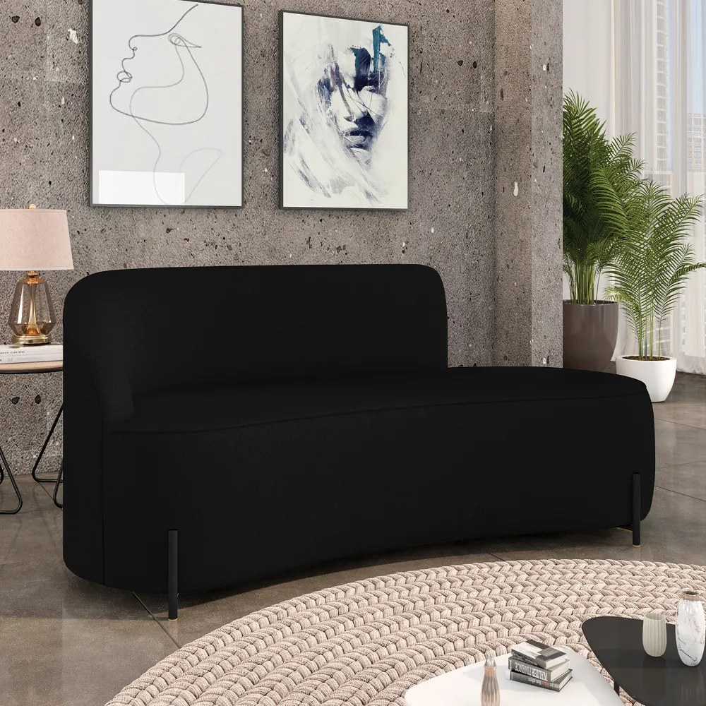 Sofá 3 Lugares Orgânico 180cm Pé Ferro Preto Morgan Linho D03 - D'Rossi - Preto
