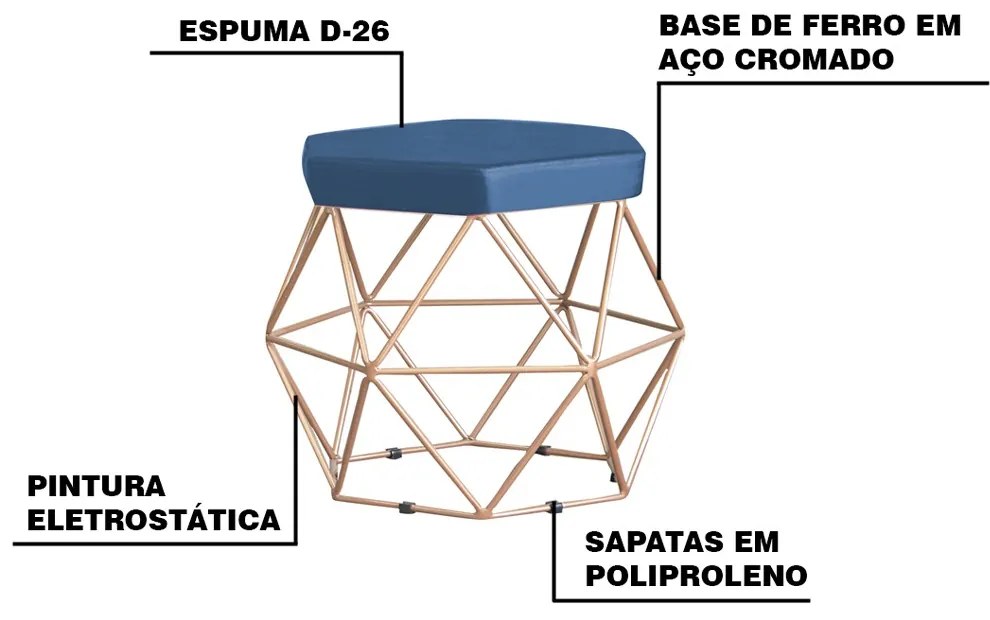 Kit 2 Puff Decorativo Base Gold Elsa Suede Azul Marinho G41 - Gran Belo