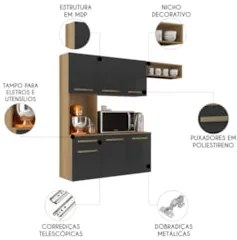 Armário de Cozinha Compacta 160cm Lora Atacama/Grafite A15 - Mpozenato