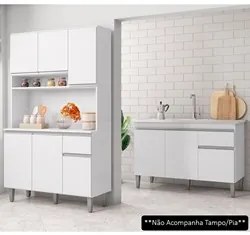 Cozinha Compacta Márcia e Balcão Gabinete Sem Tampo Tatiane 120cm Bran