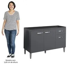 Balcão Gabinete Para Pia Sem Tampo 120cm 3 Portas e 1 Gaveta Gabriela