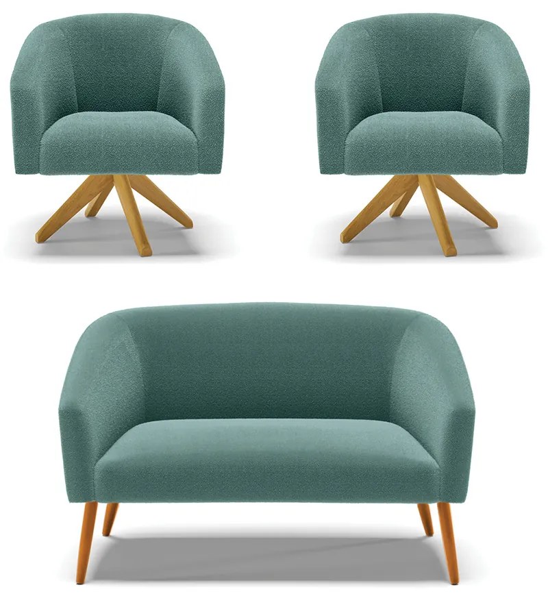 Namoradeira e 2 Poltronas Giratória MA30 Stella Bouclê D03 - D'Rossi - Verde Menta