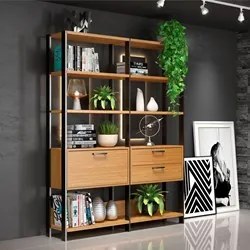 Estante Alta Estilo Industrial 1 Porta 2 Gavetas E92 Freijó/Preto Fosc
