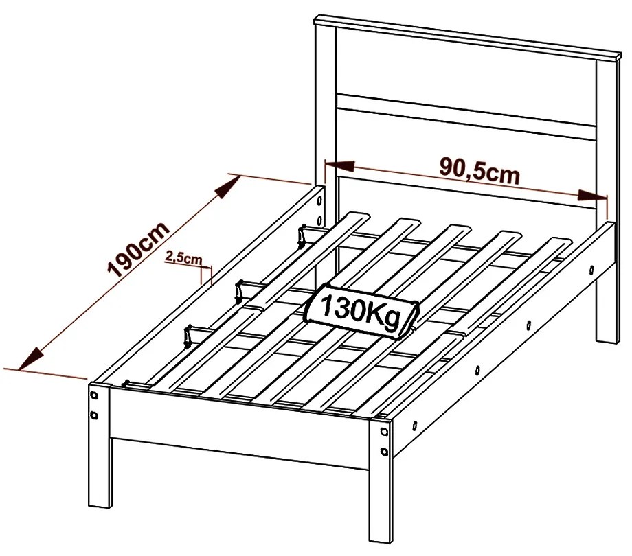 Cama de solteiro MDP CM8004 Amendoa/Branco G69 - Gran Belo