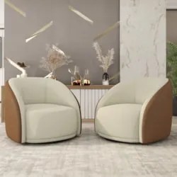 Poltrona Decorativa Giratória Kit 2 Lya Z32 Boucle Bege/Sintético Marr