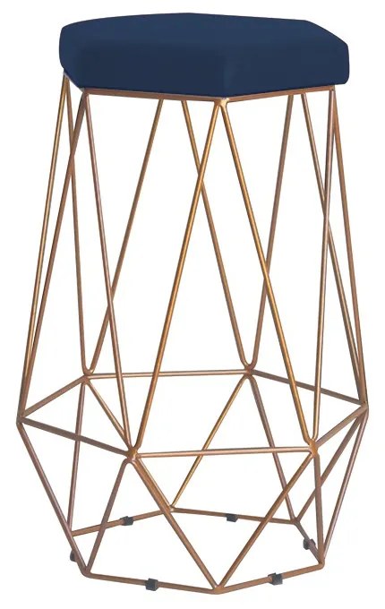 Banqueta Decorativa Rubel Base Gold Veludo Azul G41 - Gran Belo