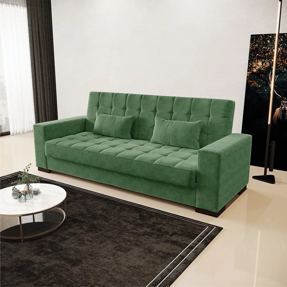 Sofá Cama Casal 3 Lugares 210cm Lisboa Suede Verde  D03 - D'Rossi