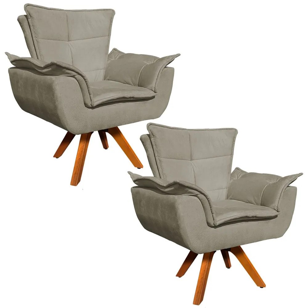 Poltrona Sala de Estar Giratória MM30 Kit 2 Opala Suede Marrom Rato