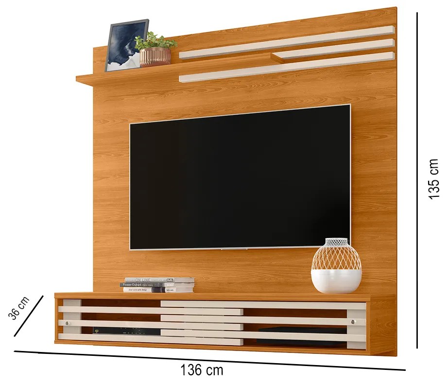 Painel TV 55 Pol 136cm Bancada Suspensa para Sala Briven M20 - D'Rossi - Cinamomo e Off White