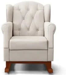 Kit 02 Poltronas Amamentação Base Madeira Balanço Lucy Z39 Suede Bege