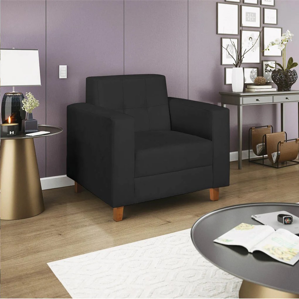 Poltrona Decorativa Denver Corano Preto - ADJ Decor