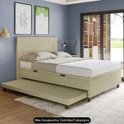 Bicama Casal Box com Baú 138x188cm Samy S05 Veludo Bege - Mpozenato