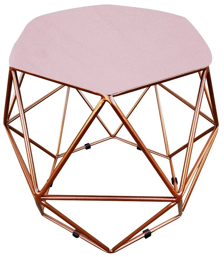 Puff Aramado Hexágono Decorativo Industrial Cobre com Suede D03 - D'Rossi - Rosa Bebê