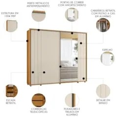 Guarda Roupa Casal 278cm 2 Portas 4 Espelhos Mya Off/Cinamomo Z10 - Mp