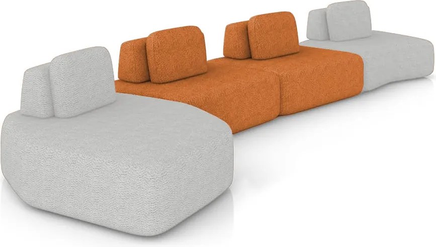 Sofá 4 Lugares Orgânico com Chaise e 3 Módulos Berlim Bouclê Cz K01 - D'Rossi - Cinza Claro/Caramelo