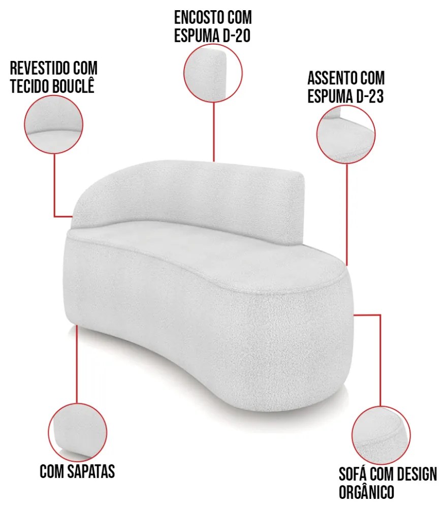 Sofá 2 Lugares Orgânico 140cm Morgan e 2 Poltronas Lua Bouclê D03 - D'Rossi - Cinza