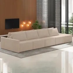 Sofá Ilha Modular com Puff para Sala Living 432cm Georgia Z08 Veludo B