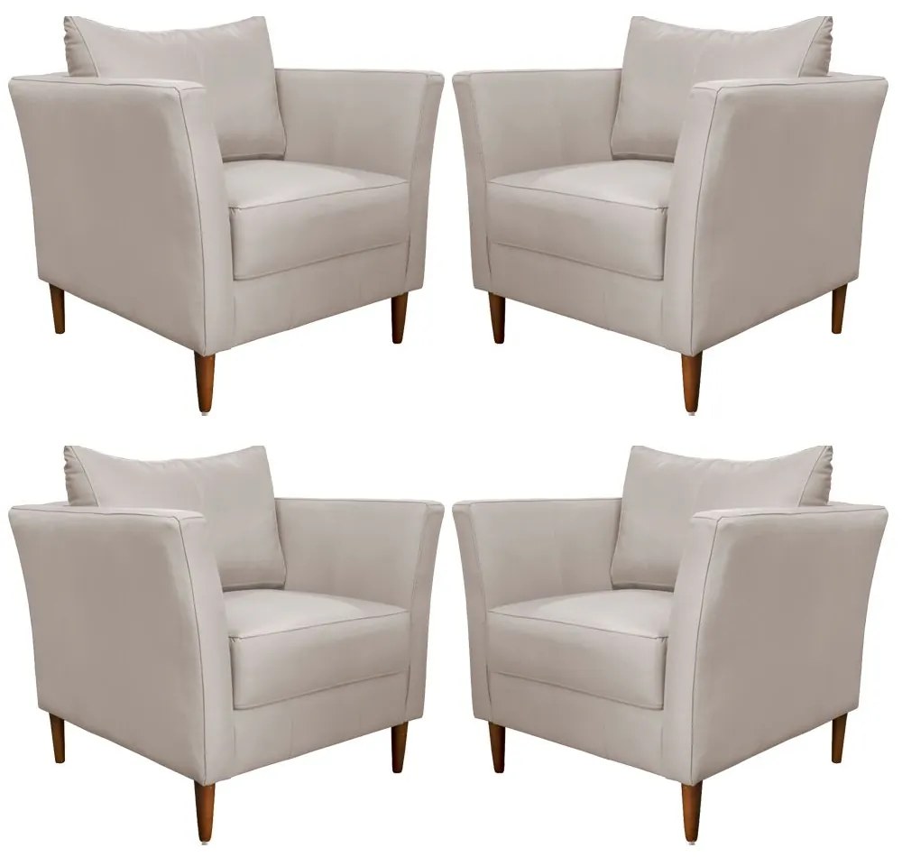 Kit 4 Poltronas Decorativa Sala de Estar Pés Palito Lubbock Couro Off White G58 - Gran Belo