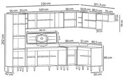 Armário de Cozinha Modulada de Canto 9 Peças CP06 Balcão com Pia Inox