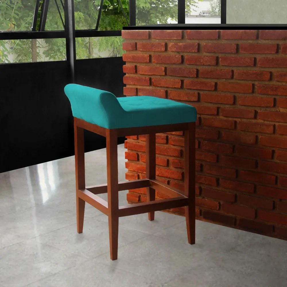Banqueta Alta Lotus Base Madeira Maciça Estofada Suede Azul Tiffany