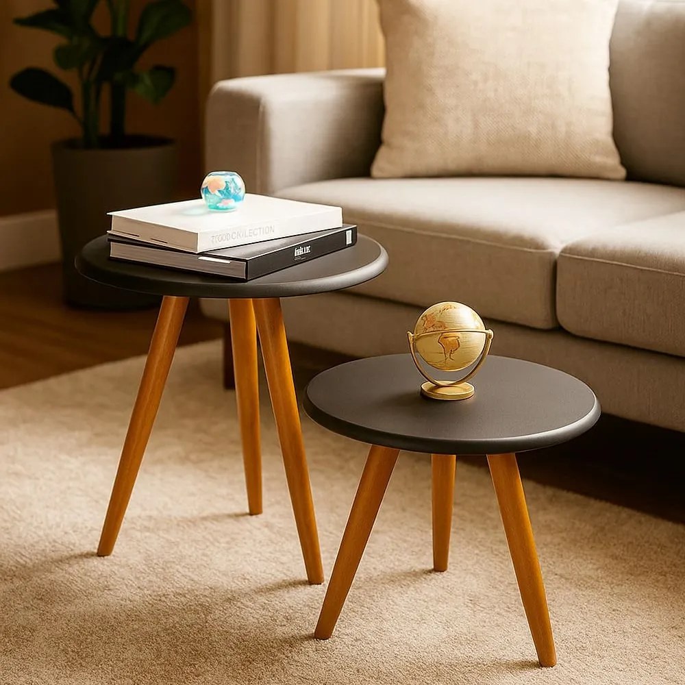 Conjunto Mesa Lateral e Mesa de Centro Preto - D'Rossi