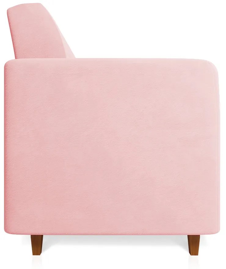 Sofá 03 Lugares Arezzo Suede Rosa Bebê Pés Chanfrado Castanho - D'Rossi