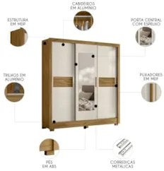 Guarda Roupa Casal 202cm Com Espelho Arden Freijó/Off Z17    - Mpozena