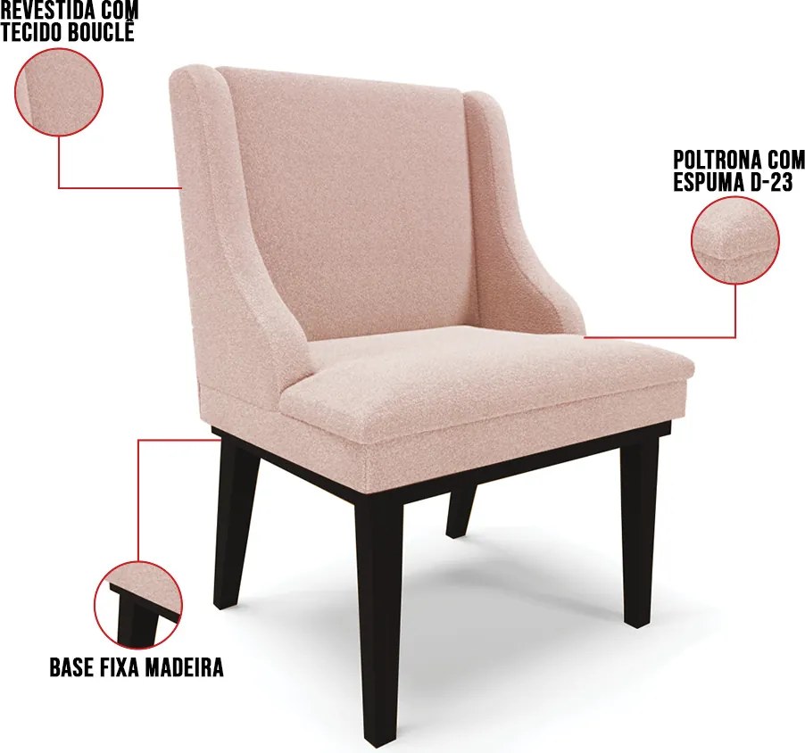Cadeira Sala de Jantar Base Madeira Preto Liz Bouclê D03 - D'Rossi - Rose