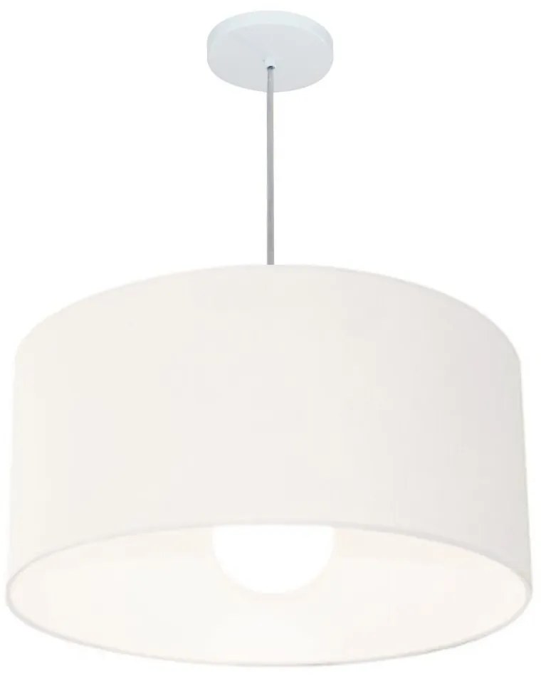 Lustre Pendente Cilíndrico Md-4207 Cúpula em Tecido 55x25cm Branco - Bivolt