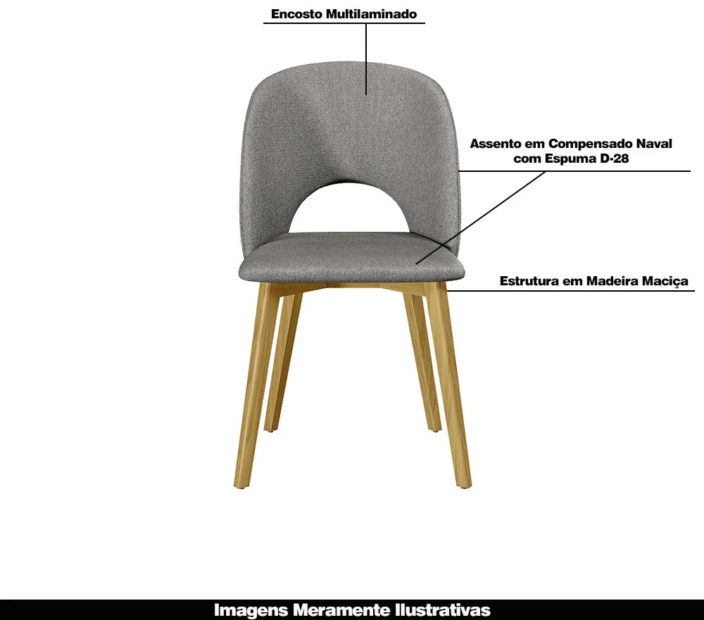 Kit 5 Cadeiras Decorativas Sala de Jantar Madeira Maciça Hadassa Linho Cinza/Freijó G13 - Gran Belo