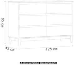Cômoda Para Quarto 125cm 6 Gavetas Pé Madeira Solvi Freijó F07 - Mpoze