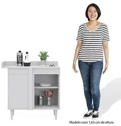 Balcão de Canto Reto com Tampo 1 Porta Denver Branco/Preto - Lumil