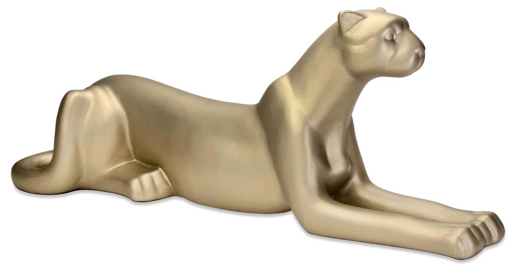 Escultura Decorativa Onça Deitada Ouro Velho Fosco 17,5x52x13 Cm B02 - D'Rossi