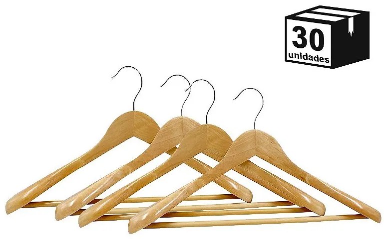 Kit 30 Cabides Terno Casaco de Madeira Alta Resistência Luxo