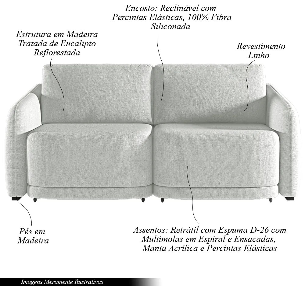 Sofá Cama Modulado Retrátil e Reclinável Decorativo Varsóvia 196cm Linho Cinza G33 - Gran Belo