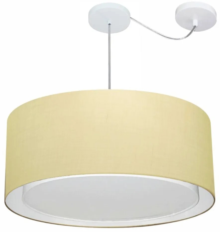 Lustre Pendente Cilíndrico Com Desvio Md-4318 Cúpula em Tecido 60x30cm Algodão Crú - Bivolt