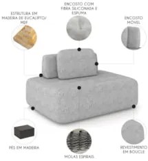 Sofá Modular 140cm Living Sala de Estar Moby Boucle Grafite Z08 - Mpoz