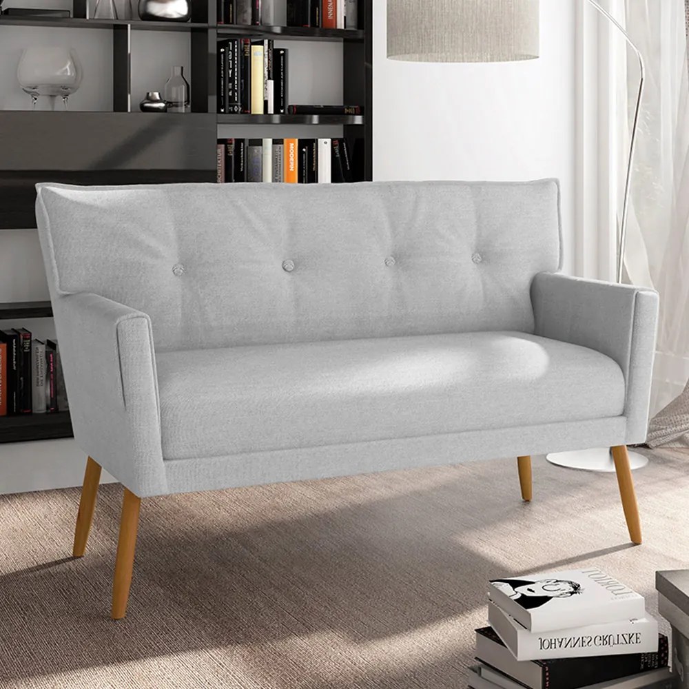 Kit 01 Namoradeira 02 Lugares e 01 Poltrona Anitta Linho Cinza A05 Pés Palito Castanho D03 - D'Rossi