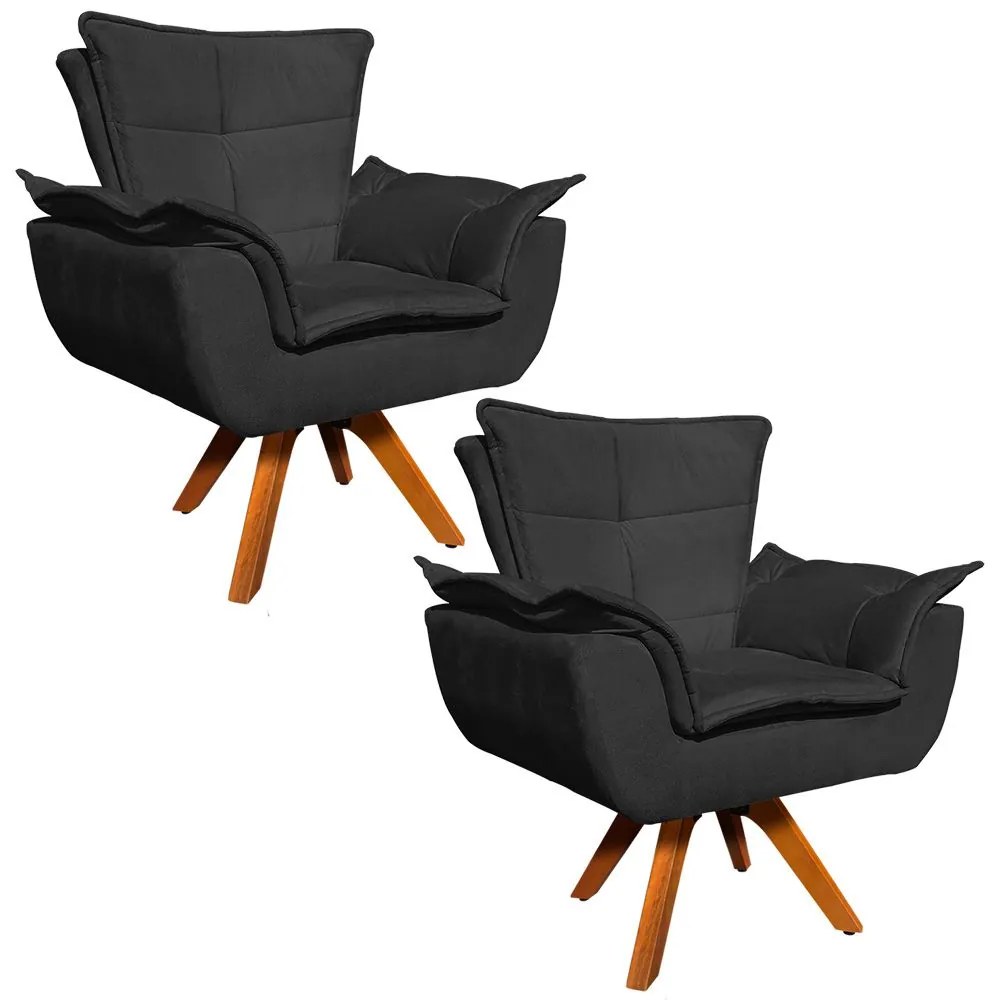 Poltrona Sala de Estar Giratória MM30 Kit 2 Opala Suede Preto