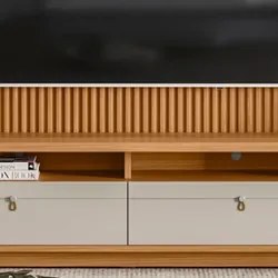 Rack com Painel Ripado para TV 75 Pol. 268cm Golden L06 Nature/Off Whi
