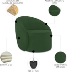 Sofá 4 Lugares 220cm Wendi e Poltrona Steve Suede Verde I01 - Mpozena