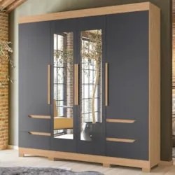 Guarda Roupa Casal 212cm com Espelho Vivacce Freijó/Titanium - Albatro