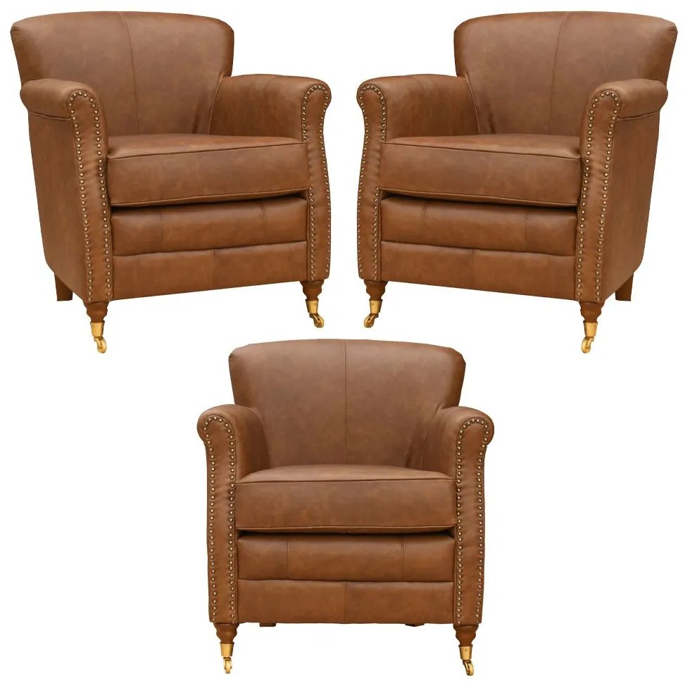 Kit 03 Poltronas Decorativas Sala de Estar Brunei Pés Príncipe Couro Mel G58 - Gran Belo
