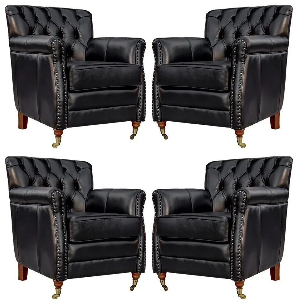 Kit 04 Poltronas Decorativas Sala de Estar Níger Pés Príncipe Couro Preto G58 - Gran Belo