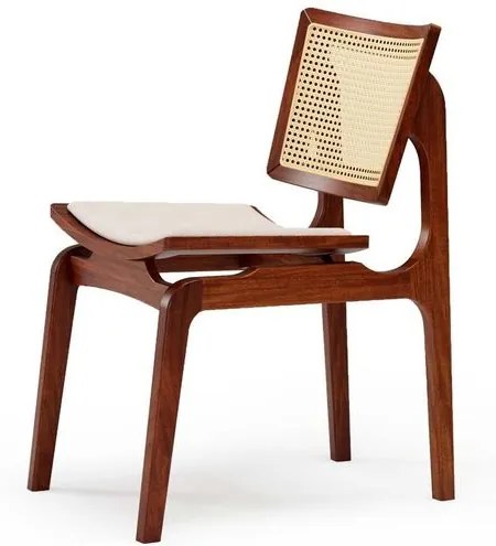 Cadeira Veronica Tela Sextavada Assento Boucle Bege e Base Castanho - 73154 Sun House