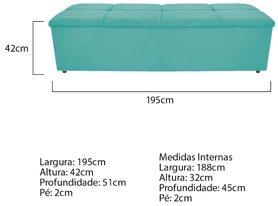 Calçadeira Munique 195 cm King Size Suede Azul Tiffany - ADJ Decor