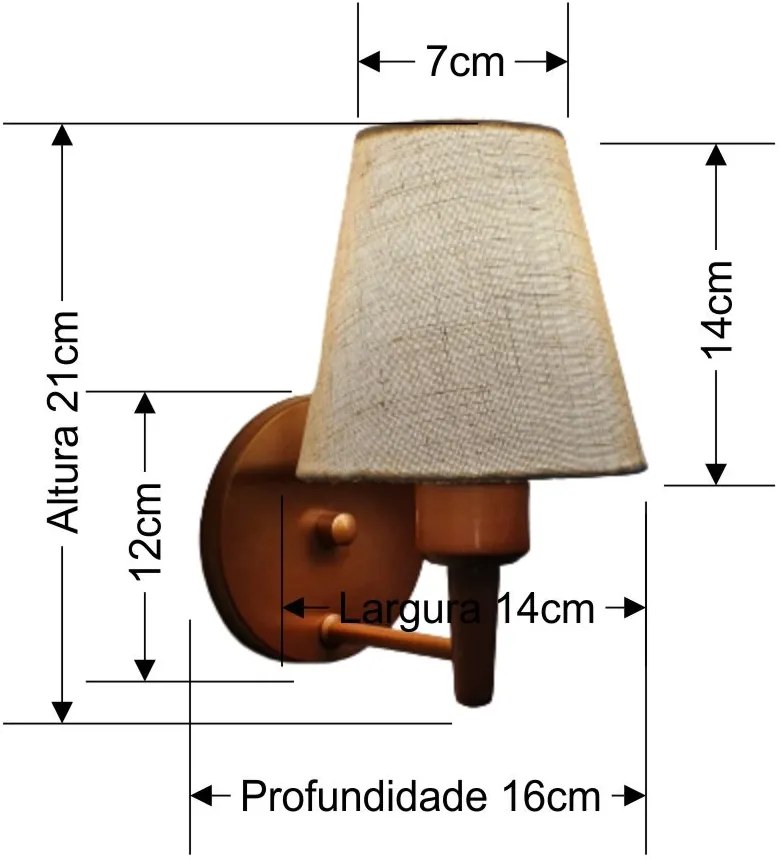 Arandela Cone Md-2004 Base Cobre Cúpula em Tecido 14/14x07cm Rustico Bege - Bivolt