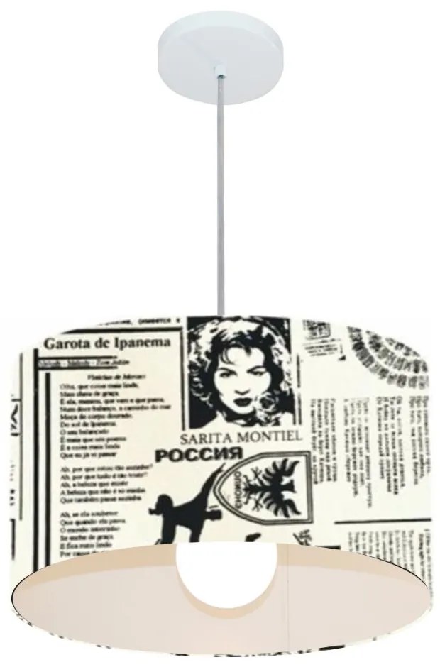Lustre Pendente Cilíndrico Md-4146 Cúpula em Tecido 40x30cm Ny-Jornal - Bivolt