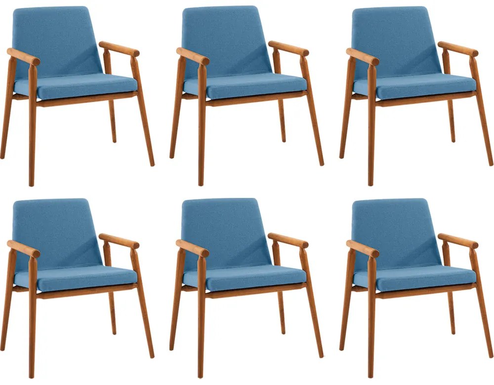 Kit 6 Cadeiras Decorativa Sala de Jantar Sidnei Linho Azul G17 - Gran Belo